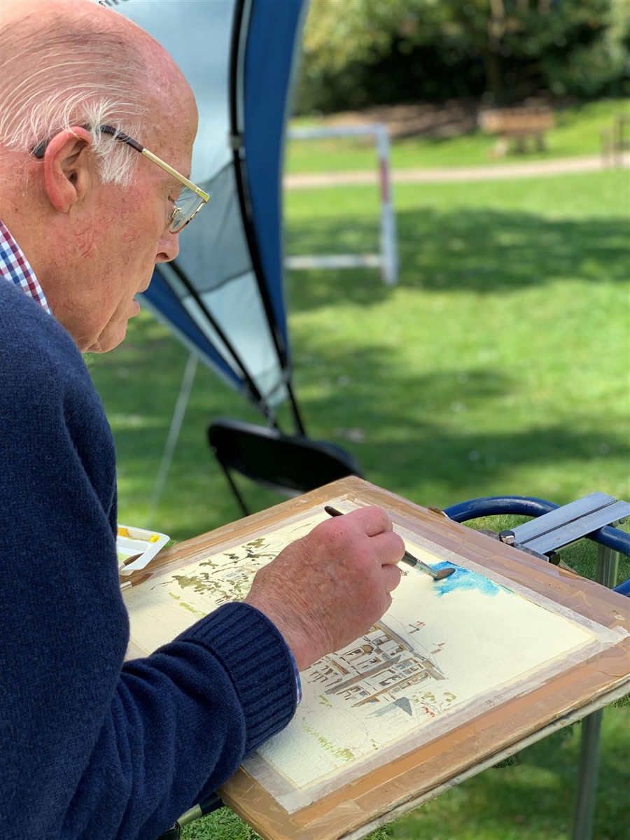 Clive Wilson, the oldest descendant of the Wilson family, visits HCS to paint a watercolour of Tranby Croft