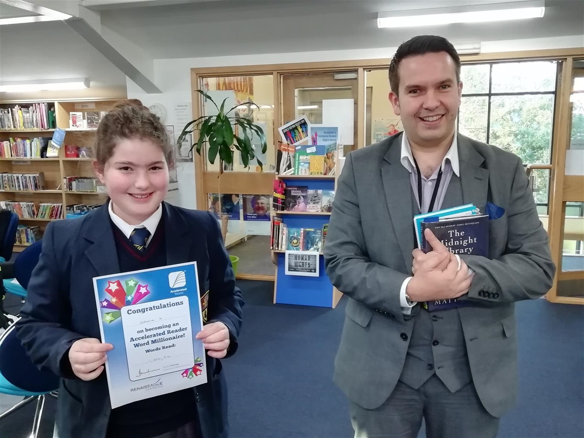 Accelerated Reader Word Millionaire Certificate awarded to pupils in Year 7 and 8